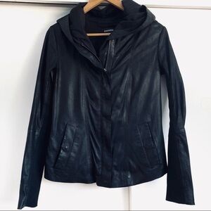 DANIER Black Waxed Goat Leather Suede Jacket With Hood Women Size M